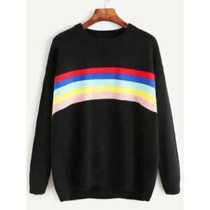 Free Valley Rainbow Stripe Crew Neck Sweater S